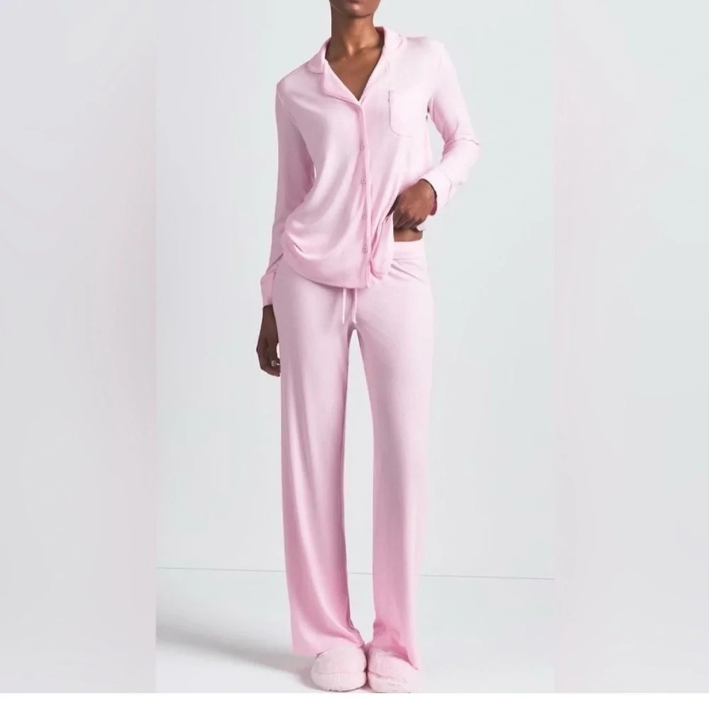 SKIMS NEW Sleep Long PJ Set Large Pink Bloom